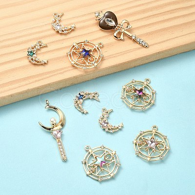 10Pcs 10 Styles Zinc Alloy with Glass Rhinestone Pendants FIND-YW0004-27-1