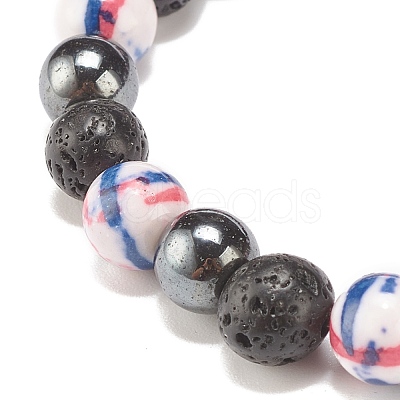 Natural Lava Rock & Synthetic Hematite & Ocean White Jade(Dyed) Round Beaded Stretch Bracelet BJEW-JB07972-01-1