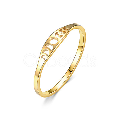 Hollow Moon Phase 304 Stainless Steel Finger Rings FS-WG454BE-07-1