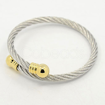 Trendy Men 304 Stainless Steel Torque Bangles BJEW-L087-02-1