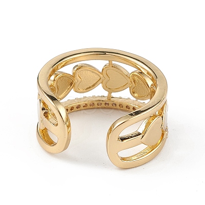 Enamel Heart Open Cuff Ring with Clear Cubic Zirconia RJEW-L100-027G-1