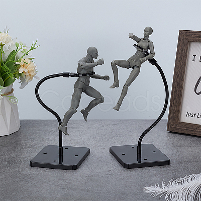 Assembled Rectangle PS Plastic Action Figure Display Stands with Adjustable Iron Support Arm ODIS-WH0100-12C-1