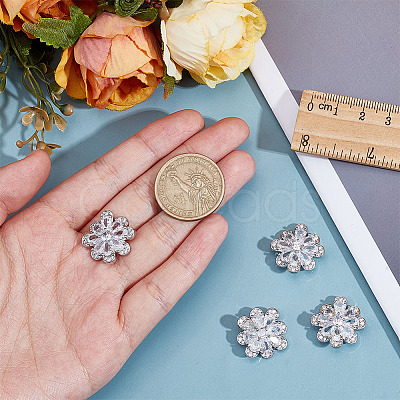 4Pcs 1-Hole Brass Pave Clear Cubic Zirconia Buttons BUTT-MA0001-15B-P-1