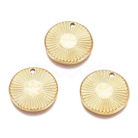 Textured Flat Round 304 Stainless Steel Pendants X-STAS-G218-06G-1