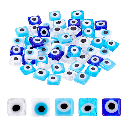 60Pcs 5 Colors Handmade Evil Eye Lampwork Beads LAMP-NB0002-19-1