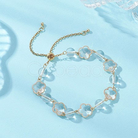 Glass & Natuarl Quartz Crystal Slider Bracelets BJEW-JB12898-02-1