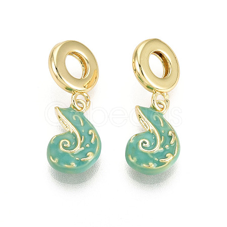 Brass Turquoise Enamel European Dangle Charms KK-N271-41G-02-1