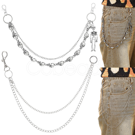 2Pcs 2 Styles Gothic Alloy Skull Link Chains for Pants HJEW-PH0002-05-1