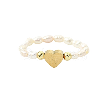 Natural Freshwater Pearl & 304 Stainless Steel Bead Finger Rings RJEW-FS00001-14-1