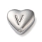 Non-Tarnish 201 Stainless Steel Beads, Stainless Steel Color, Heart, Letter V, 7x8x3.5mm, Hole: 1.5mm