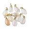 Natural White Agate Teardrop Pendant Decorations, Drop Ornaments with Brass Spring Ring Clasps, Real 14K Gold Plated, 42mm, Hole: 3mm