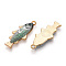 Alloy Enamel Pendants, Cadmium Free & Nickel Free & Lead Free, Golden, Fish Charm, Olive Drab, 27x10.5x2.5mm, Hole: 1.8mm