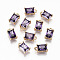 Brass Glass Rhinestone Pendants, Long-Lasting Plated, Cadmium Free & Lead Free, Rectangle, Light Gold, Tanzanite, 10x6x4.5mm, Hole: 1.4mm