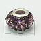 Resin Rhinestone European Beads, Grade A, with Brass Double Cores, Silver Metal Color, Rondelle, Amethyst, 15x9mm, Hole: 5mm