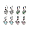 Brass Micro Pave Cubic Zirconia and Cat Eye Beads Heart Hoop Dangle Earrings KK-CBAD9DF-01P-2