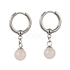 Natuarl Rose Quartz Round Hoop Earrings EJEW-JE06593-02-2