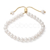 Shell Pearl Beaded Slider Bracelet with Brass Snake Chain BJEW-B066-01B-01-6