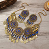 Flat Round Alloy Rhinestone Pendant Necklaces & Dangle Earrings Sets for Women FS-WG4A221-03-1