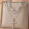 304 Stainless Steel Cross Pendant 3 Layer Necklaces for Women NJEW-F343-02P-3