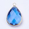 Golden Tone Brass Glass Teardrop Pendants GLAA-M006-A-21G-2