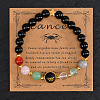 12 Zodiac Sign Natural Black Obsidian Round Beads Stretch Bracelets for Men Women WG228FC-02-1
