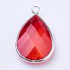 Silver Color Plated Brass Glass Teardrop Pendants GLAA-M006-A-04S-2