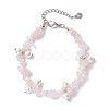 Natural Rose Quartz Chip & Glass Shell Round Beaded Bracelets BJEW-JB12303-03-2