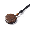 Natural Gemstone Flat Round with Tree of Life Pendant Necklace with Nylon Cord for Women NJEW-P274-03-4