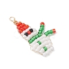 2Pcs 2 Colors Christmas Glass Seed Beaded Snowman Pendants PALLOY-MZ00940-4