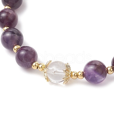 Natural Amethyst & Quartz Crystal & Rose Quartz Round Beaded Bracelets BJEW-JB11934-02-1