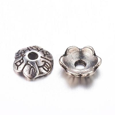 6-Petal Tibetan Style Alloy Flower Bead Caps TIBE-S220-AS-NR-1