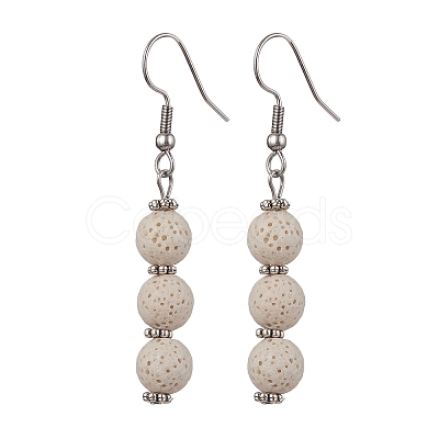 Dyed Nature Lava Rock Round Beaded Dangle Earrings for Women EJEW-JE05636-04-1