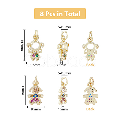 DICOSMETIC 8Pcs 2 Style Brass Micro Pave Cubic Zirconia Charms KK-DC0003-16-1