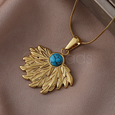 316 Surgical Stainless Steel with Synthetic Turquoise Sunflower Pendant Necklaces for Women EA3001-1