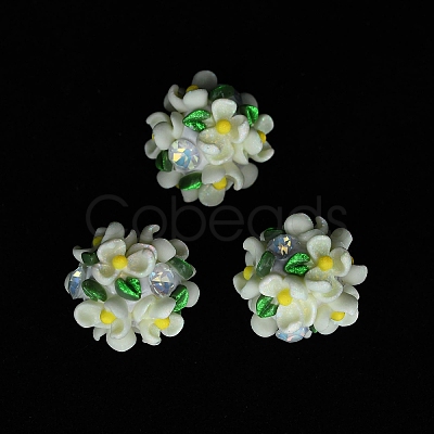Luminous Polymer Clay Rhinestone Floral Ball Beads CLAY-U002-01B-1