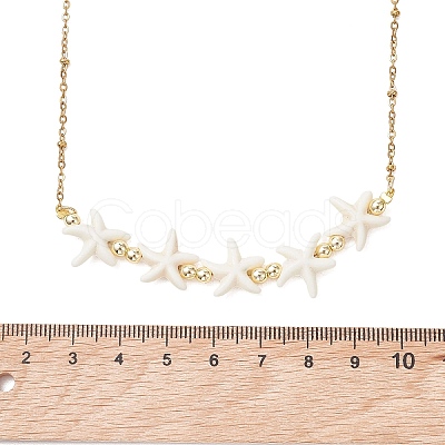 Ocean Dyed Synthetic Turquoise Starfish Beaded Bib Necklaces with 304 Stainless Steel Satellite Chains NJEW-JN05979-02-1