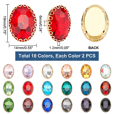 AHADEMAKER 36Pcs 18 Colors Sew on Rhinestone RGLA-GA0001-03-1
