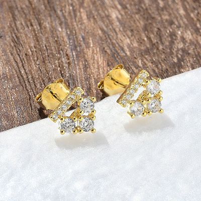 925 Sterling Silver Clear Cubic Zirconia Stud Earrings EJEW-Q032-01C-G-1
