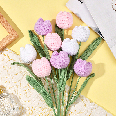9Pcs 3 Colors Polyester with Iron Wire Artificial Tulip Flower AJEW-SC0031-42B-1