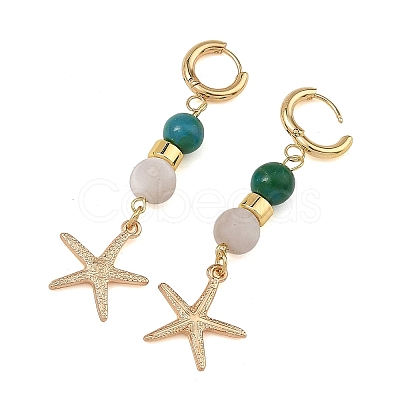 Synthetic Chrysocolla & Natural Agate Beads Hoop Dangle Earrings EJEW-JE07321-1