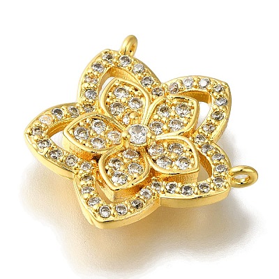 Flower Rack Plating Brass Micro Pave Clear Cubic Zirconia Pendant KK-H485-15G-1