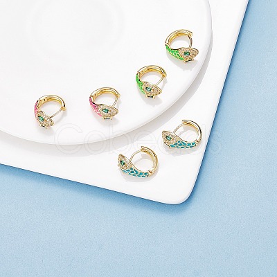 Cubic Zirconia Snake Hoop Earrings with Enamel EJEW-SZ0001-87B-1