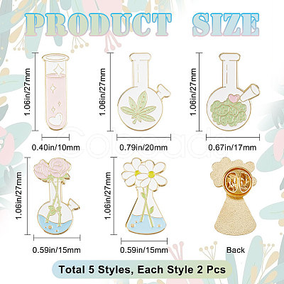 Beebeecraft 10Pcs 5 Style Chemistry Bottle with Flower Enamel Pins JEWB-BBC0001-01-1