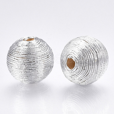 Wood Beads Covered with Polyester Cord Wire WOVE-S117-12mm-06-1