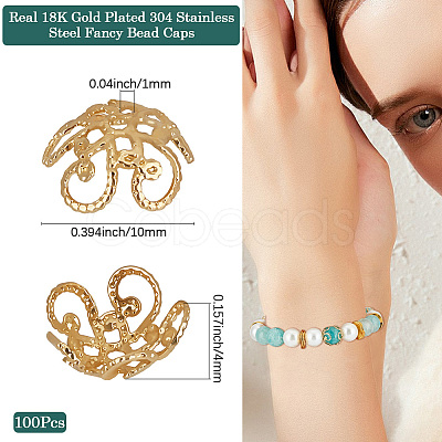 100Pcs Flower Brass Fancy Bead Caps KK-BBC0018-06-1