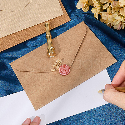 1Pc Golden Tone Brass Wax Seal Stamp Head with Bamboo Stick Shaped Handle STAM-CP0001-04M-1