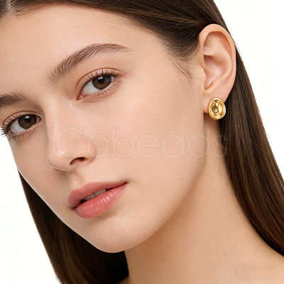 Irregular Oval 304 Stainless Steel Stud Earrings for Women AM9832-1
