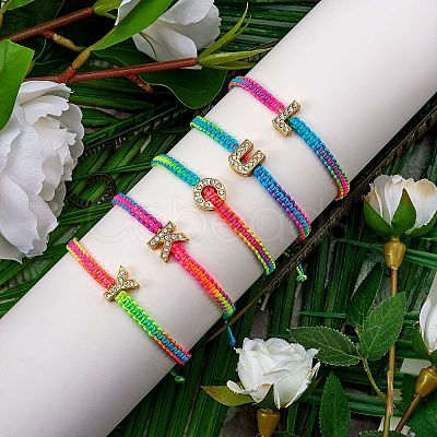 Crystal Rhinestone Initial Braided Bead Bracelet BJEW-SW00037-12-1