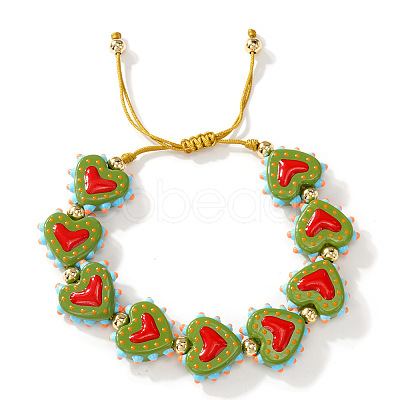 Handmade Heart Resin & Brass Bead Braided Bracelets JT1412-6-1