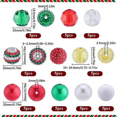 50Pcs 10 Styles Christmas Theme Plastic & Acrylic Round Beads DIY Jewelry Making Finding Kit SACR-SC0001-37-1